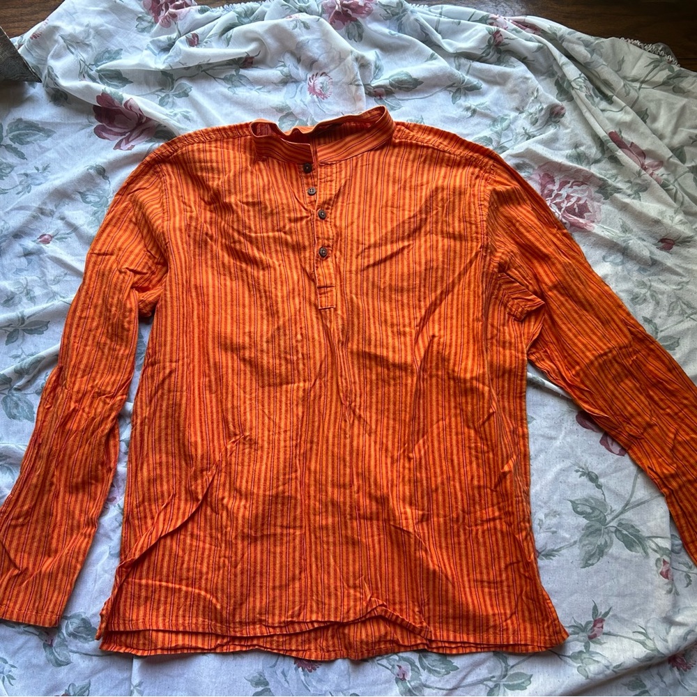 Red and Orange Striped longsleeve Button Down Shirt/Kurta, by “Sultan”, xxl